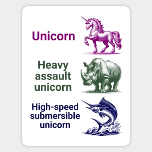 Three Types of Unicorns, rhinoceros, marlin swordfish funny Sticker